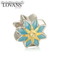 colgante plata para pulsera diseño de un flor un esmalte azul+amarillo