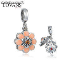 colgante plata para pulsera o collar con piedra naranja diseño de flor
