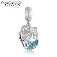colgante plata para pulsera o collar con piedras cristales y azules