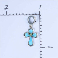 colgante plata para pulsera o collar , diseño de cruz con esmalte azul claro - Foto 4