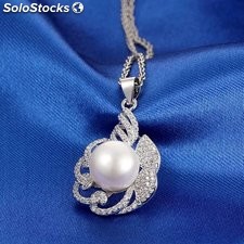 colgantes con perla grande y circónes cristales en plata 925
