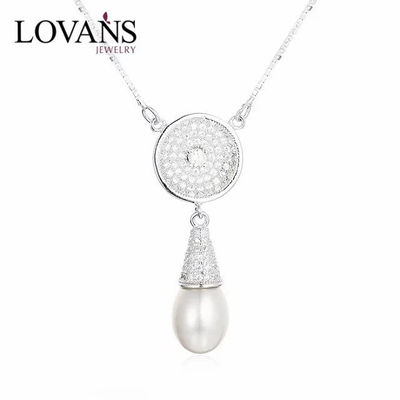 Collares de perlas grandes de plata con circónes diseño de gota agua
