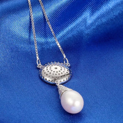 Collares de perlas grandes de plata con circónes diseño de gota agua - Foto 3