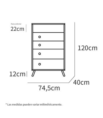 Cómoda Camila en acabado color roble 120 cm(alto)74,5 cm(ancho)40 cm(largo) - Foto 2