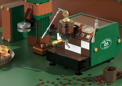 Compatível com LEGO, modelo de cafeteira, conjunto de cafeteira e moedor, verde