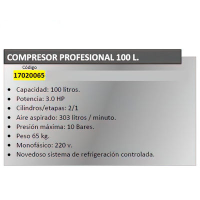 Compresor Profesional 100 Litros Hp3,0 - Foto 2