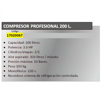 Compresor Profesional 200 Litros Hp3,0 - Foto 2