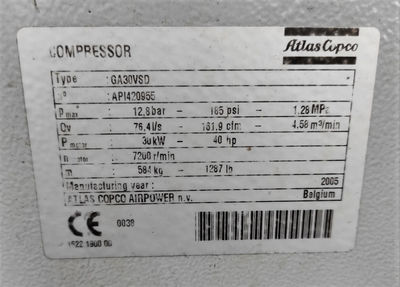 Compresseur d&amp;#39;air atlas copco GA30VSD (pour pièces de rechange) - Photo 4
