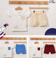 Conjunto 6 - 12 -18 meses niño algodon 100% pantalones cortos + camiseta