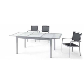 Conjunto aluminio 1 mesa extensible y 4 sillones