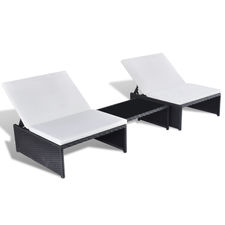 Conjunto cadeira dupla em vime com encosto ajustável, preto