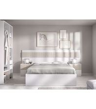 Conjunto cama, dos mesitas y armario vestidor Borja acabado blanco/alistonado.