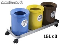 Conjunto carrito 3 papeleras de reciclaje de 15 litros - Sistemas David