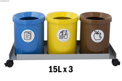 Conjunto carrito 3 papeleras de reciclaje de 15 litros - Sistemas David - Foto 2