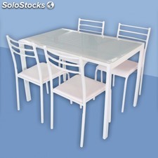 Conjunto mesa de cocina redonda con 4 sillas - cristal ...