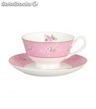 Conjunto de 2 xicaras com correspondência pires de porcelana branca e rosa