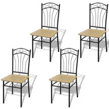 Conjunto de 4 cadeiras de jantar de aço, castanho claro