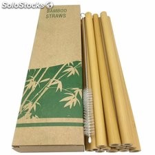 Conjunto de bolsa de pajitas de bambú natural al por mayor a granel