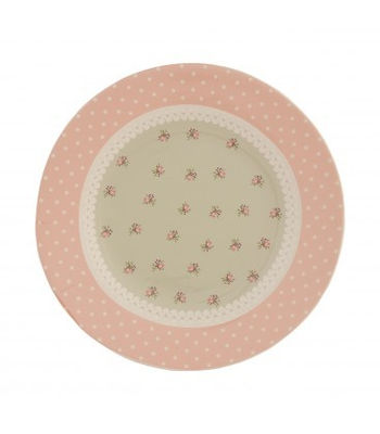 Conjunto de dois pratos cerâmicos lisos com o ponta de rosa com bolinhas brancas