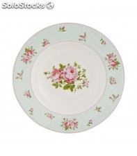 Conjunto de dois pratos de porcelana com clarito borda azul com flores cor de