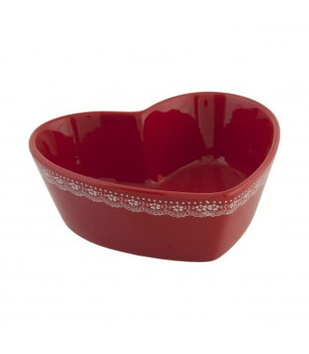 Conjunto de duas pratos cerâmicas tigelas em forma de coração vermelho