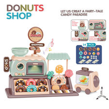 Conjunto de loja de donuts com simulação de música elétrica