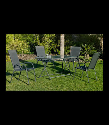 Conjunto de mesa + 4 sillones en acero Cordoba/Sulam-140/4 en acabado gris