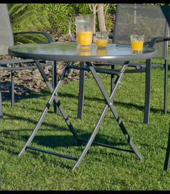 Conjunto de mesa + 4 sillones en acero Cordoba/Sulam-90/4 en acabado gris - Foto 3