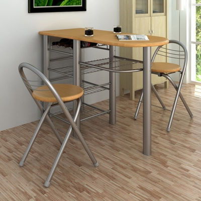 Conjunto de mesa alta de bar/cozinha com bancos em madeira com metal - Foto 2