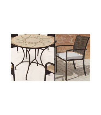 Conjunto de mesa y 4 sillones con cojines terraza jardin mosaico