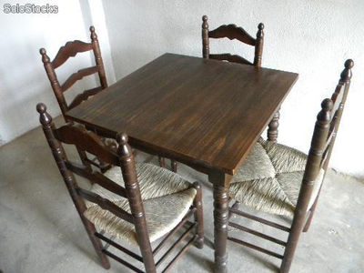 Conjunto de mesas cuadradas o rectangulares y sillas coloniales asiento de anea - Foto 2