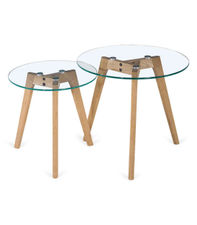 Conjunto de mesas Ovni acabado color roble. 45-40 cm(alto)50-40