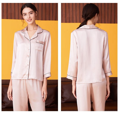 Conjunto de pijama de 100% seda pijama de satén de manga larga - Foto 2