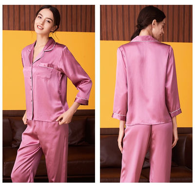 Conjunto de pijama de 100% seda pijama de satén de manga larga - Foto 3