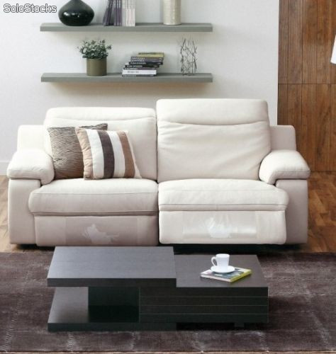 Conjunto de sofás 3+2 plazas con sistema relax eléctrico. Piel color Blanco
