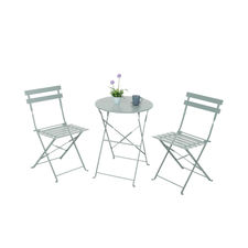 Conjunto de Terraza Plegable Metálico de 2 Sillas y Mesa Redonda Bistreau Gris