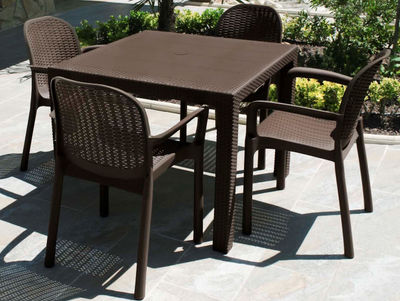 Conjunto de terraza Rattan 4 sillas con mesa 80 x 80 cm