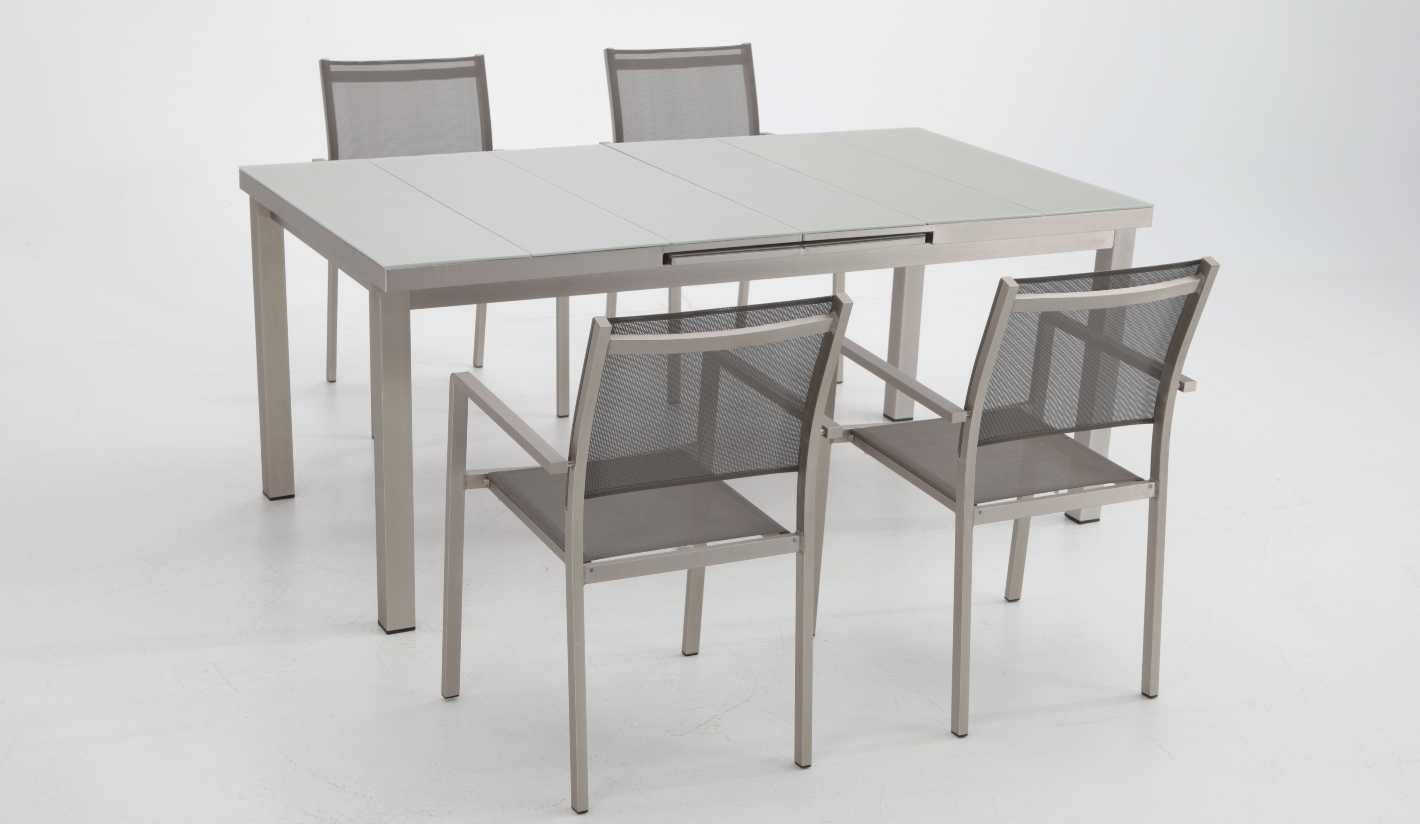 Conjunto terraza Thule teka aluminio mesa extensible 4 sillas -  www.