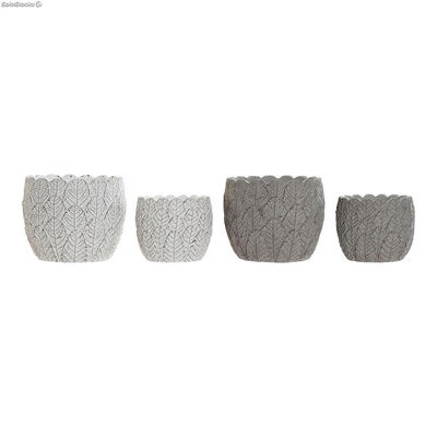 Conjunto de Vasos DKD Home Decor Cinzento Cimento Branco Folha de planta (2 Unid