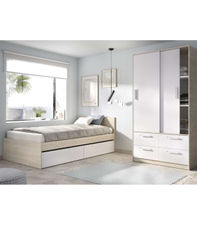 Conjunto dormitorio juvenil Topo-1 en acabado natural/blanco.