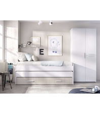 Conjunto juvenil cama compacta y armario Tenor acabado blanco/alistonado.