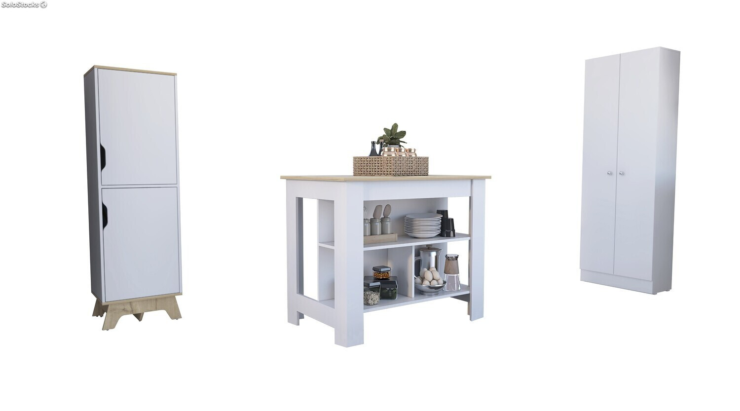 Conjunto Linea Z Cocina, Mueble Auxiliar Cocina Alto + Armario Aparador  Alto De Cocina 2 Puertas