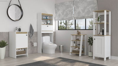 Armario WC, mueble de aseo de 3 puertas blanco y gris WILLY