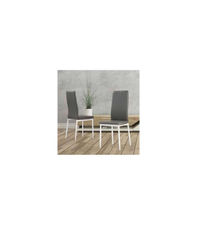 Conjunto mesa + 4 sillas Emma acabado blanco/gris., Color - Cristal y tapizado