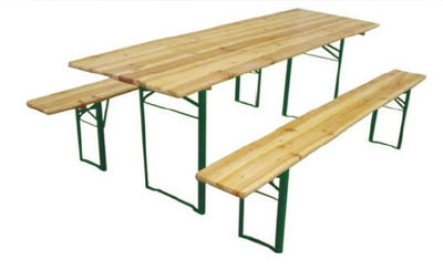 Conjunto mesa plegable y bancos plegables madera 198 x 69 x 75 cm y banco 198 x