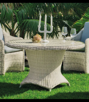 Conjunto mesa redonda + 4 sillones con cojines para terraza jardín - Foto 3