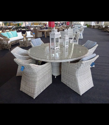 Conjunto mesa redonda + 6 sillones con cojines para terraza jardín - Foto 3