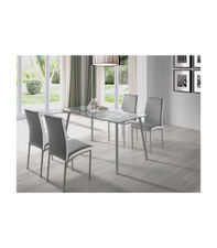Conjunto Mia mesa cristal transparente y 4 sillas en polipiel gris., Color -