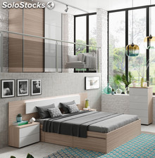 Conjunto mobiliario dormitorio luz LED color blanco y nature incluye somier 150
