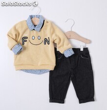 Conjunto niño de 06 - 18 meses camisa, pantalon y jersey- de 3 piezas